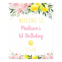 Lemonade Pink Floral Birthday Welcome Poster