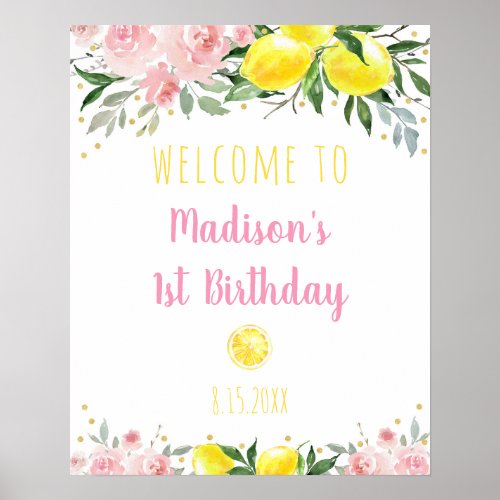 Lemonade Pink Floral Birthday Welcome Poster