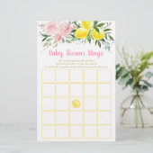 Lemonade Pink Gold Floral Baby Shower Bingo Game (Standing Front)