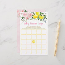 Lemonade Pink Gold Floral Baby Shower Bingo Game