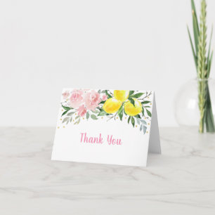 Lemonade Pink Gold Floral Birthday Letterpress Thank You Card