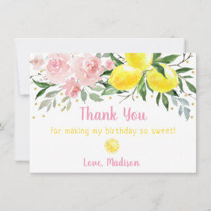 Lemonade Pink Gold Floral Birthday Thank You Card