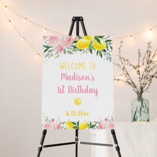 Lemonade Pink Gold Floral Birthday Welcome Foam Board