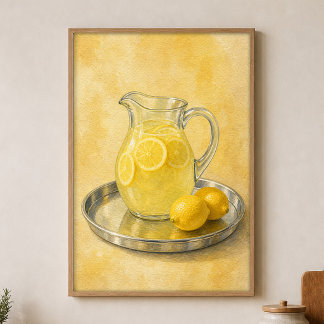 Lemonade Pitcher Watercolour Cottagecore Poster