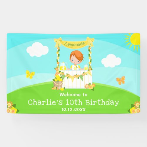 Lemonade Red Hair Boy Birthday Welcome Banner