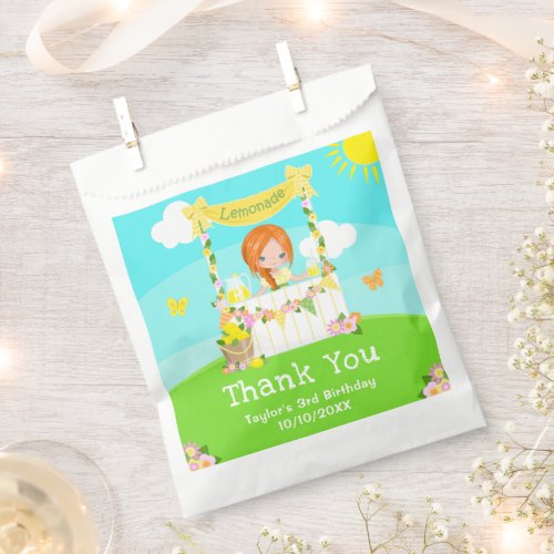 Lemonade Red Hair Girl Birthday Thank You Favor Bag