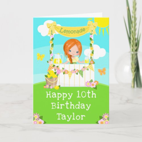 Lemonade Red Hair Girl Happy Birthday  Card