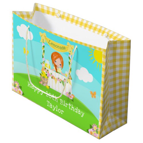 Lemonade Red Hair Girl Happy Birthday Large Gift Bag