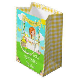 Lemonade Red Hair Girl Happy Birthday Medium Gift Bag