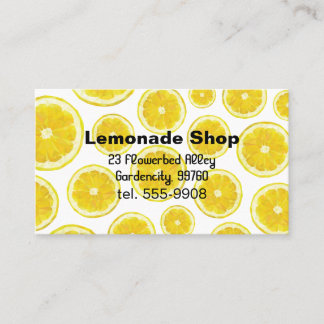 Lemonade shop business card. Yellow fresh fruit Card