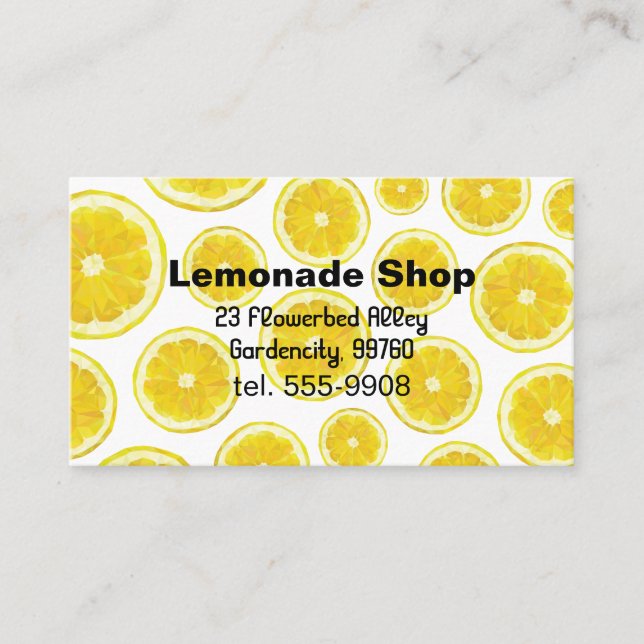 Lemonade shop business card. Yellow fresh fruit Card (Front)