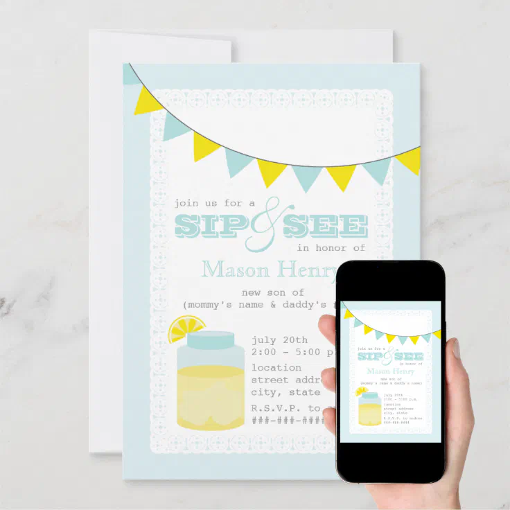 Lemonade Sip And See Baby Boy Invitation Zazzle