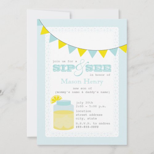 Lemonade Sip And See Baby Boy Custom Invitation