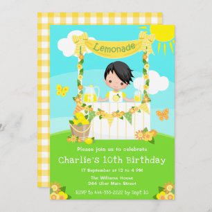 Lemonade Stand Birthday Black Hair Boy Invitation