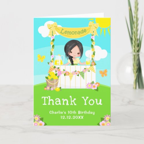 Lemonade Stand Birthday Black Hair Girl Thank You Card