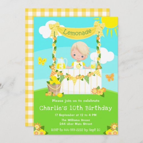 Lemonade Stand Birthday Blonde Hair Boy Invitation