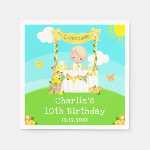 Lemonade Stand Birthday Blonde Hair Boy Napkins