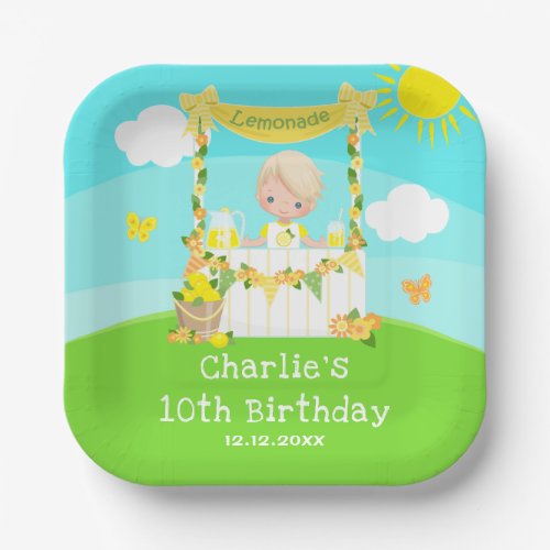 Lemonade Stand Birthday Blonde Hair Boy Paper Plates