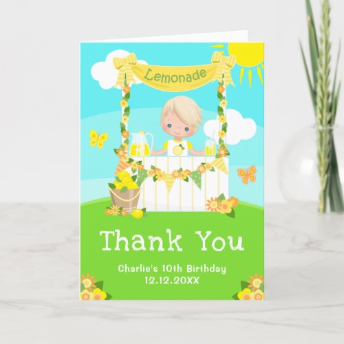 Lemonade Stand Birthday Blonde Hair Boy Thank You Card