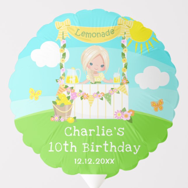 Lemonade Stand Birthday Blonde Hair Girl Balloon (Front)