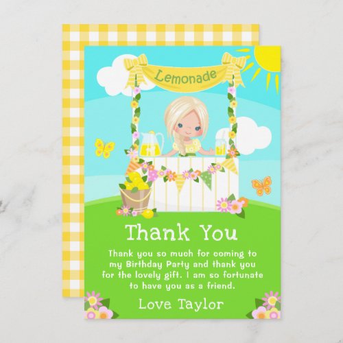 Lemonade Stand Birthday Blonde Hair Girl Thank You Card