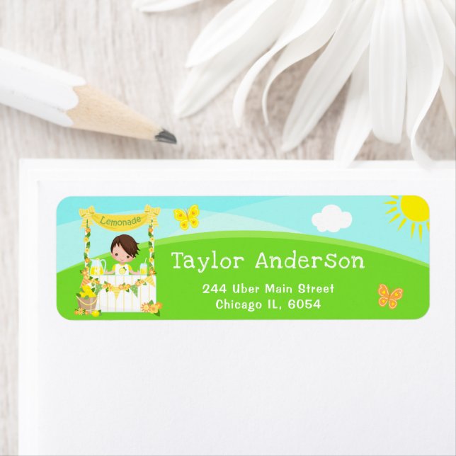 Lemonade Stand Birthday Brown Hair Boy Label (Insitu)
