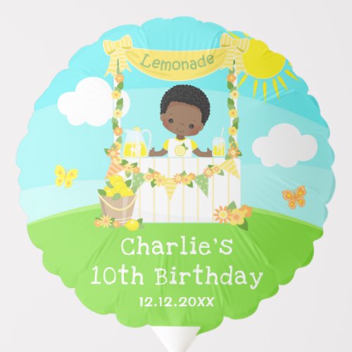 Lemonade Stand Birthday Dark Skin Boy Balloon