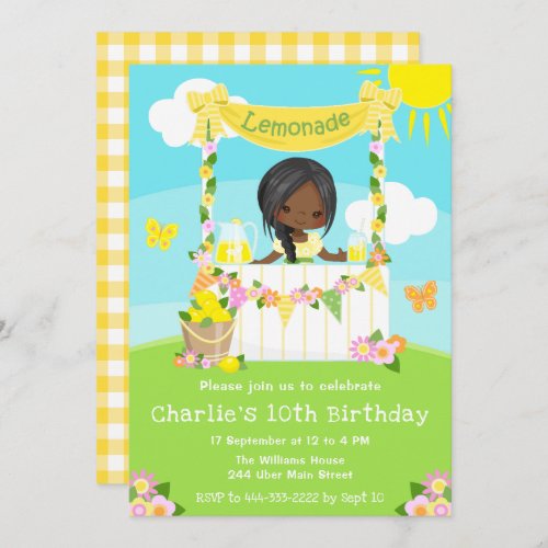 Lemonade Stand Birthday Dark Skin Girl Invitation