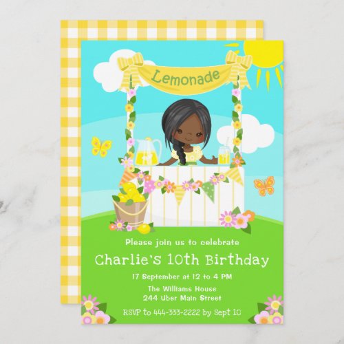 Lemonade Stand Birthday Dark Skin Girl Invitation