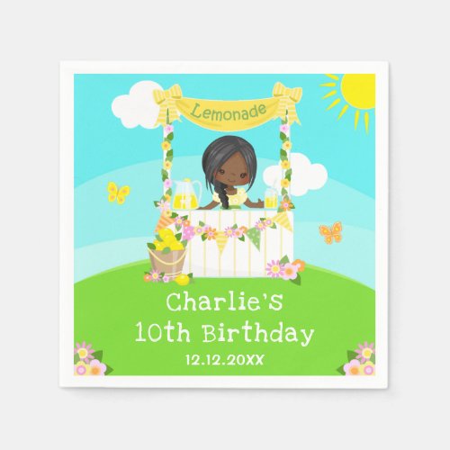 Lemonade Stand Birthday Dark Skin Girl Napkins