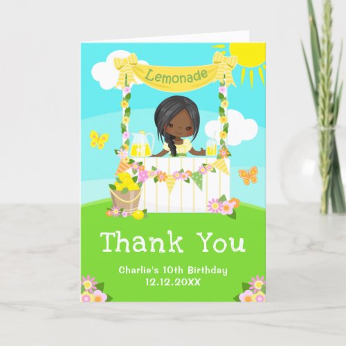 Lemonade Stand Birthday Dark Skin Girl Thank You Card