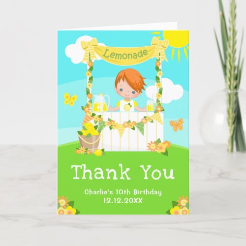 Lemonade Stand Birthday Red Hair Boy Thank You Card