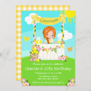 Lemonade Stand Birthday Red Hair Girl Invitation