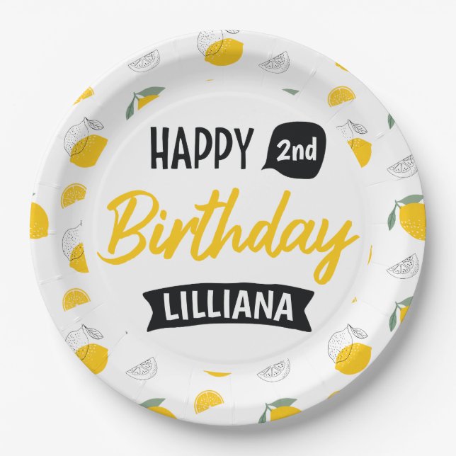 Lemonade Stand Happy Birthday Theme Personalized Paper Plates (Front)