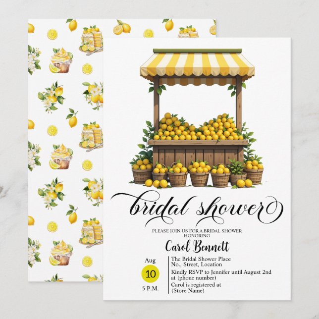 Lemonade Stand Mediterranean Summer Bridal Shower Invitation (Front/Back)