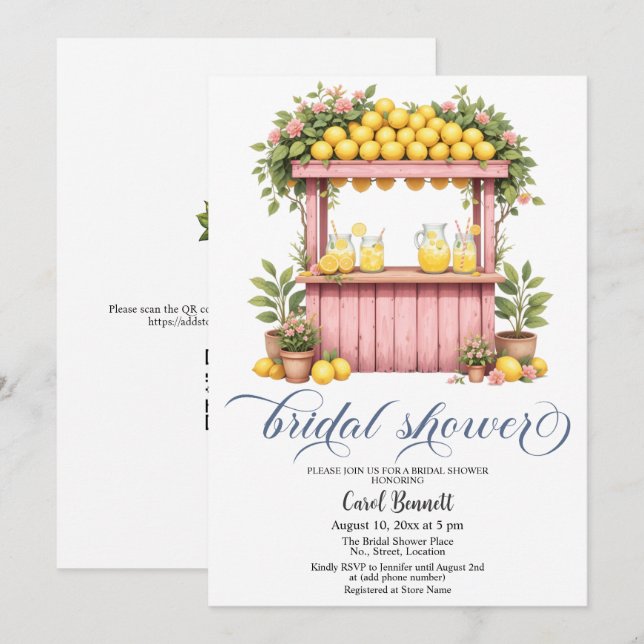 Lemonade Stand Mediterranean Summer Bridal Shower Invitation (Front/Back)
