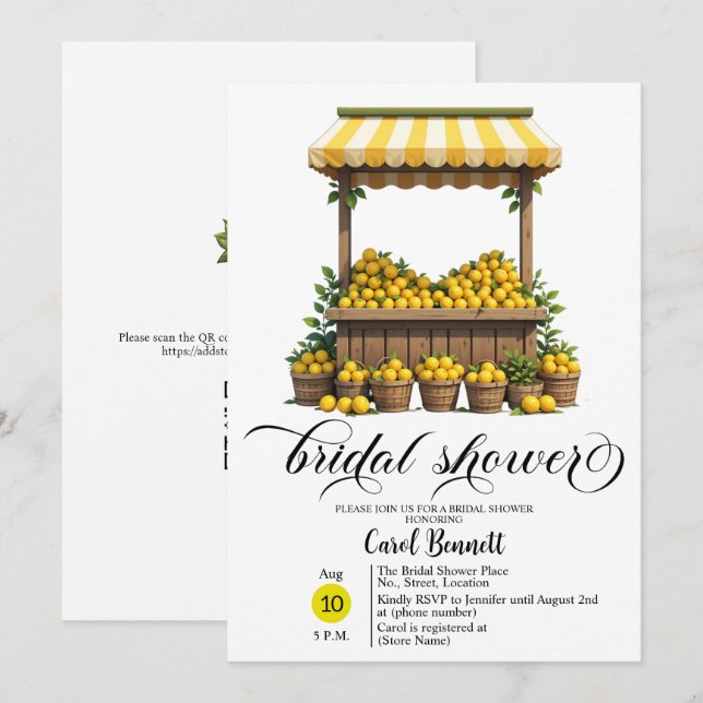 Lemonade Stand Mediterranean Summer Bridal Shower Invitation (Front/Back)