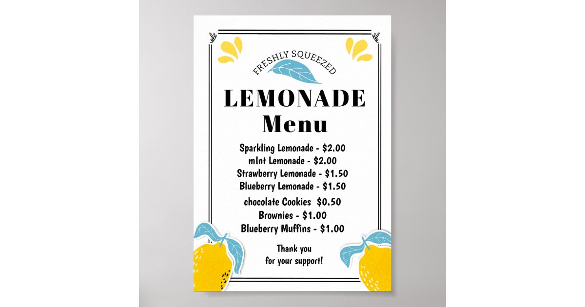 Lemonade Stand Menu Poster Zazzle