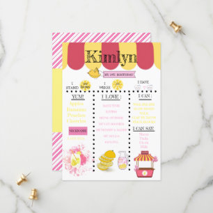 Lemonade Stand Pink 1st Birthday Party  Save The Date