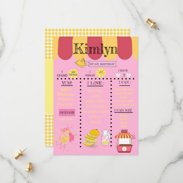 Lemonade Stand Yellow 1st Birthday Party Save The  Date (Front/Back In Situ)