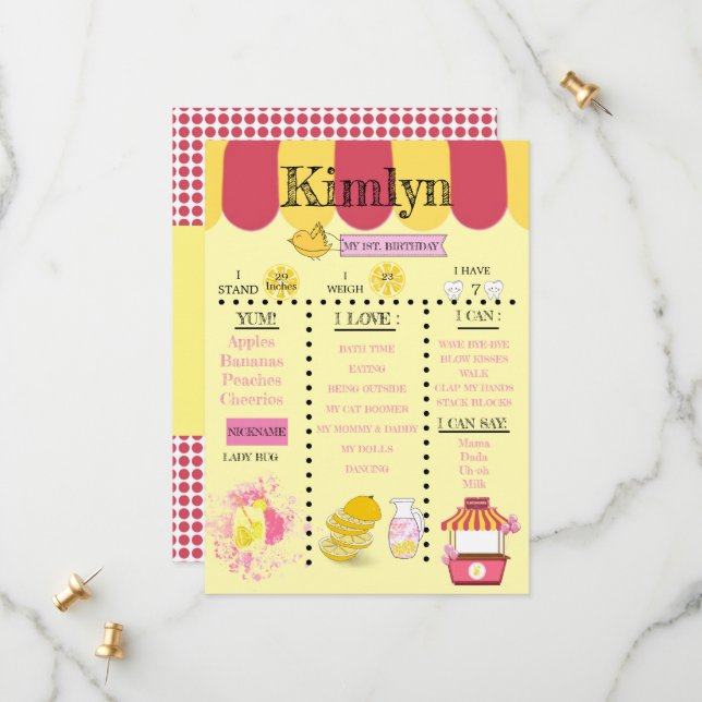 Lemonade Stand Yellow 1st Birthday Party Save The  Save The Date (Front/Back In Situ)