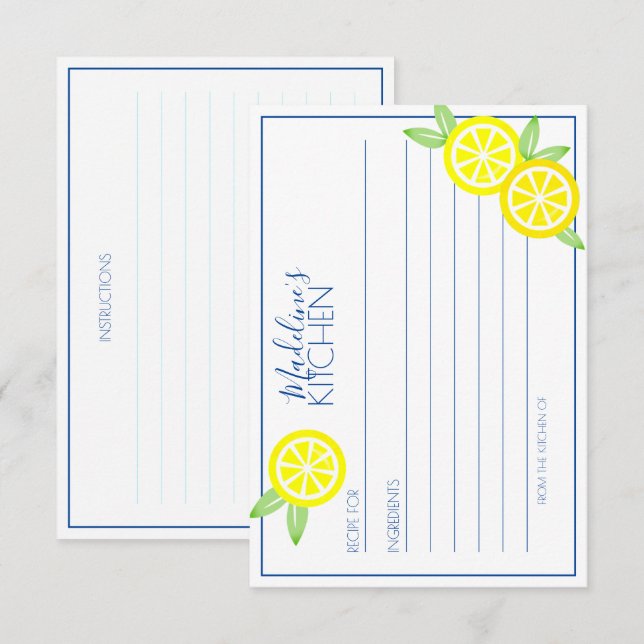 lemonade SUMMER CITRUS bridal shower RECIPE  Enclosure Card (Front/Back)