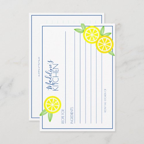 lemonade SUMMER CITRUS bridal shower RECIPE  Enclosure Card