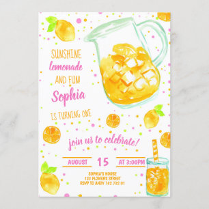 Lemonade Summer Confetti Cute Girl Birthday Invitation