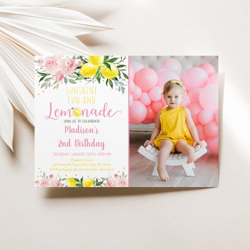 Lemonade Sunshine Pink Floral Birthday Invitation