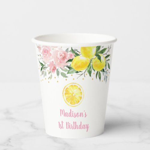 Lemonade Sunshine Pink Floral Birthday Paper Cups