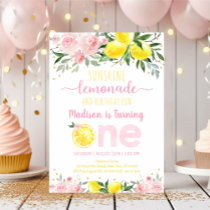 Lemonade Sunshine Pink Floral First Birthday Invitation