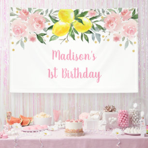 Lemonade Sunshine Pink Gold Floral Birthday Banner