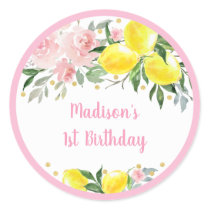 Lemonade Sunshine Pink Gold Floral Birthday Classic Round Sticker