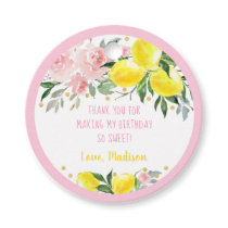 Lemonade Sunshine Pink Gold Floral Birthday Favor Tags